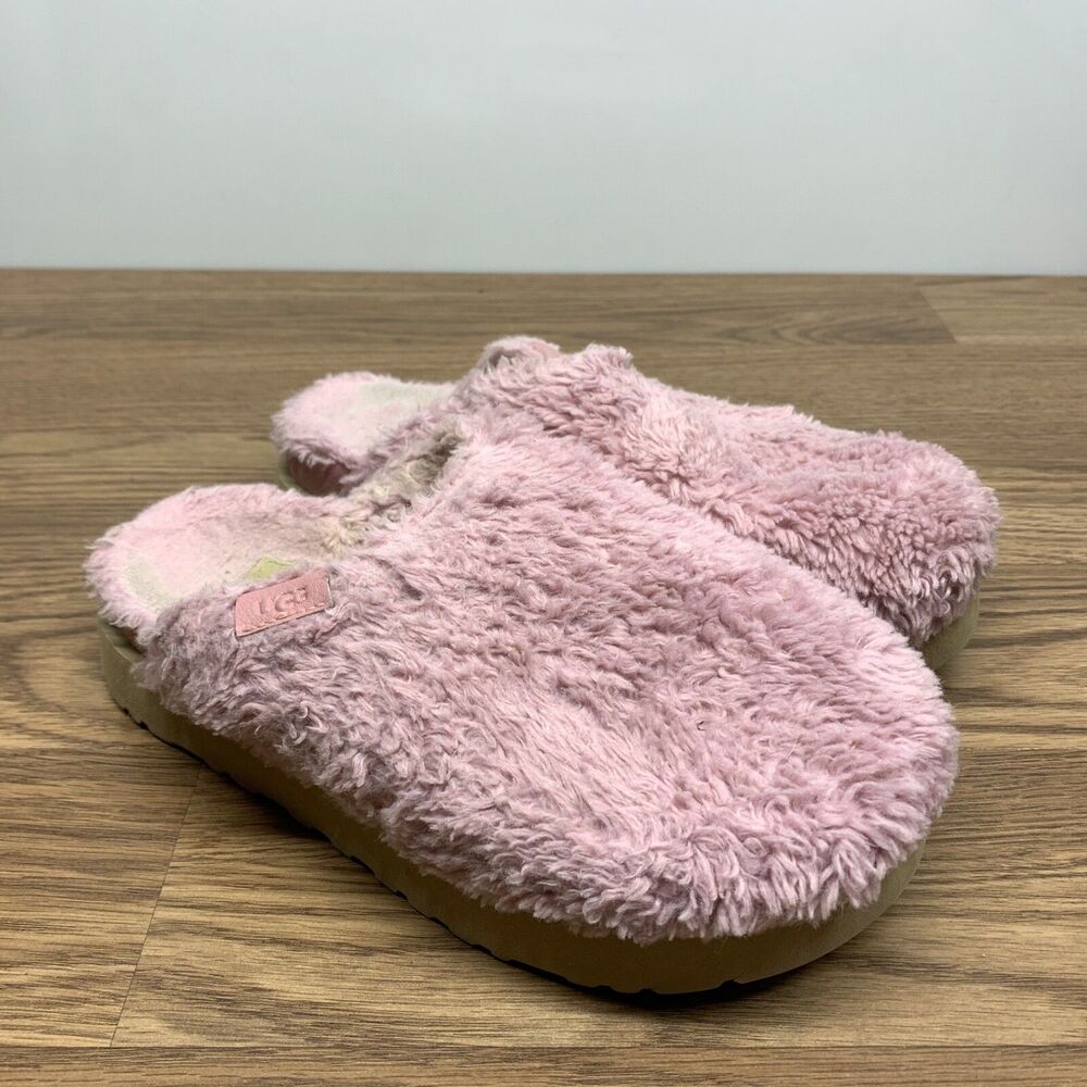 UGG FUZZ SUGAR SLIDE SHELL PINK FAUX FUR WOOL WOMEN'S SLIPPERS SIZE US 8